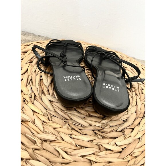Stuart Weizman black Strappy leather sandals 7.5 Nye Occasion Holiday Cocktail - Picture 6 of 9